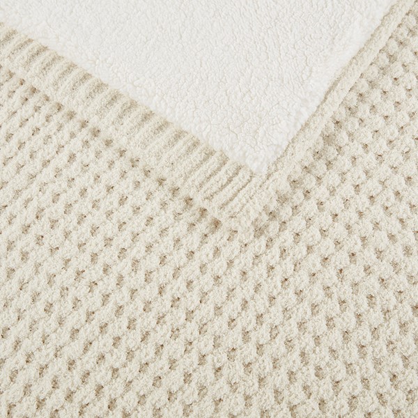 Madison Park Rowan Waffle Knit Chenille Throw in Ivory, 50x60" MP50-8271