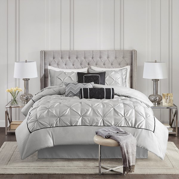 Madison Park Laurel 7 Piece Tufted Comforter Set in Grey, Queen MP10-1328