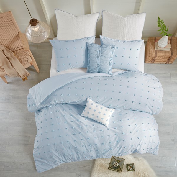 Urban Habitat Brooklyn Cotton Jacquard Comforter Set with Euro Shams and Throw Pillows in Blue, King/Cal King UH10-2155