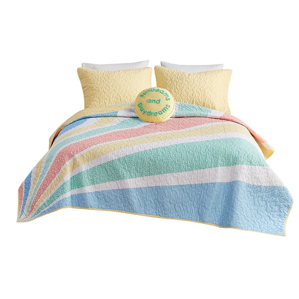 Urban Habitat Kids Rory Rainbow Sunburst Reversible Cotton Quilt Set with Throw Pillow in Yellow, Full/Queen UHK13-0165