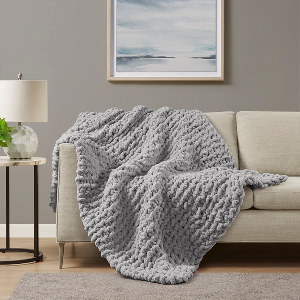 Madison Park Chenille Chunky Knit Throw in Grey, 50x60" MP50-7674