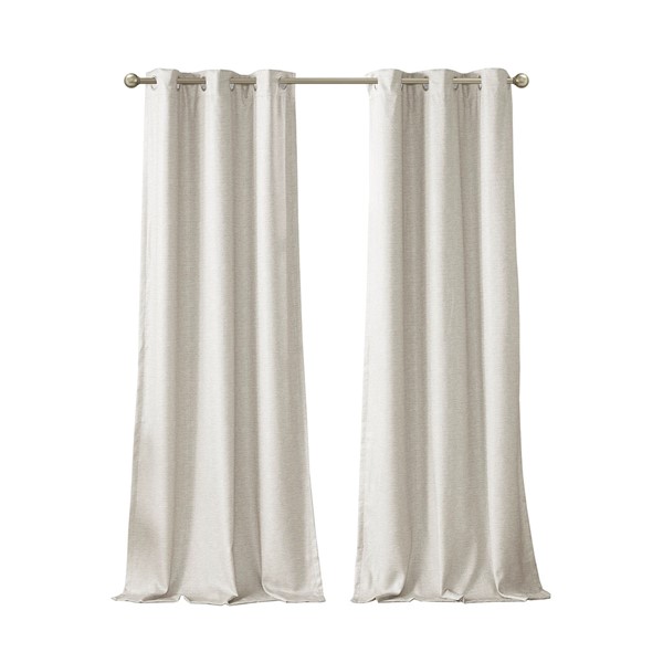 SunSmart Como Tonal Printed Faux Silk Room Darkening Curtain Panel Pair in Ivory, 42x95" SS40-0137