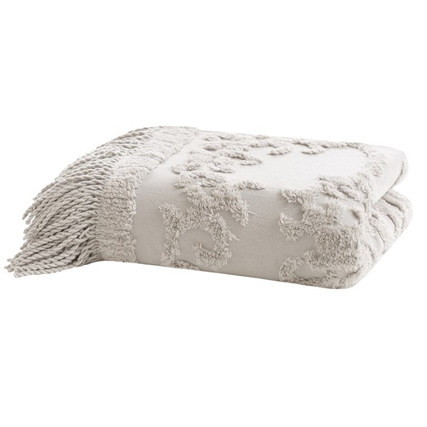 Madison Park Chloe 100% Cotton Tufted Chenille Lightweight Throw With Fringe Tassel in Grey, 50x60" MP50N-5512