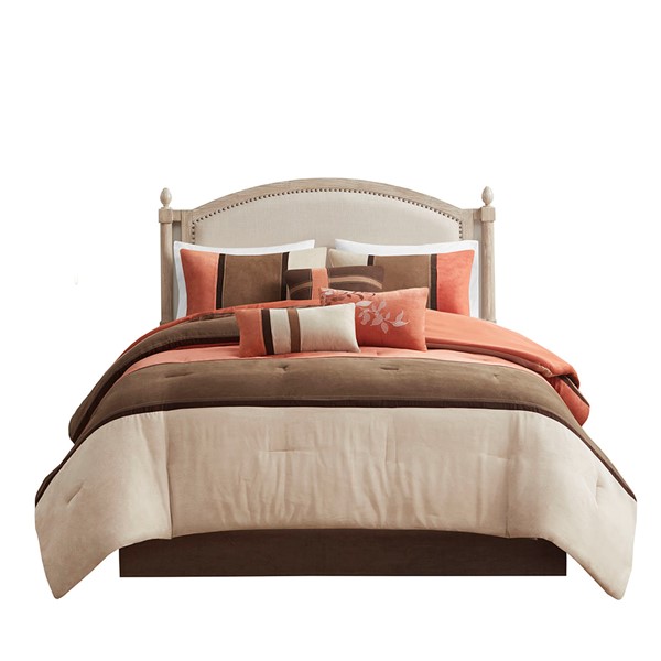 Madison Park Palisades 7 Piece Faux Suede Comforter Set in Coral, Cal King MP10-186