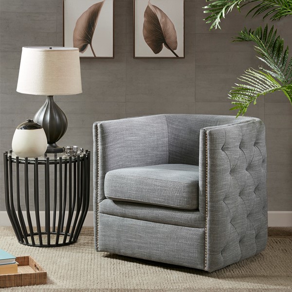 Madison Park Capstone Tufted Barrel Swivel Chair in Slate MP103-0242