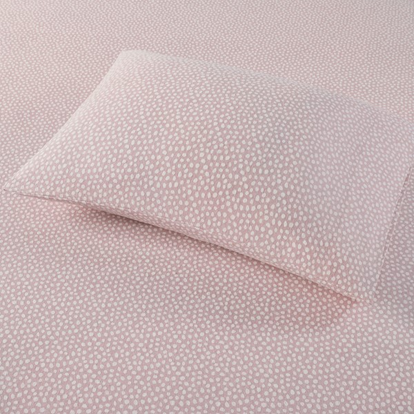 True North by Sleep Philosophy Cozy Cotton Flannel Printed Sheet Set in Blush Dots, Full TN20-0417