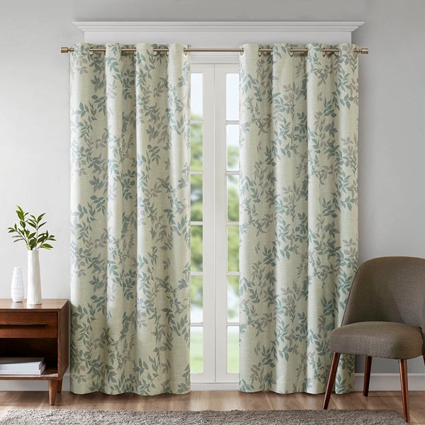 SunSmart Julie Printed Botanical Blackout Curtain Panel in Aqua, 50x84" SS40-0024