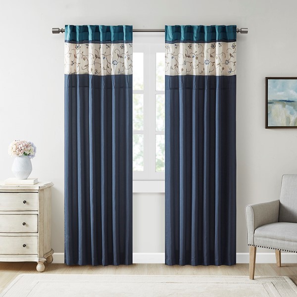 Madison Park Serene Embroidered Curtain Panel in Navy, 50x84" MP40-4209