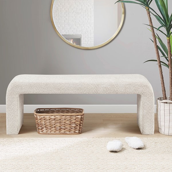 INK+IVY Steve Boucle Waterfall Bench in Cream, 52"W II105-0569