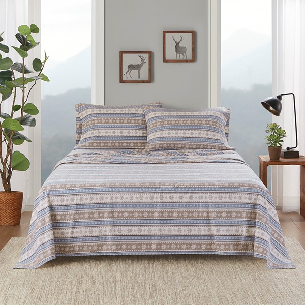 Woolrich Cotton Flannel Sheet Set in Blue Snowflake, Queen WR20-1787