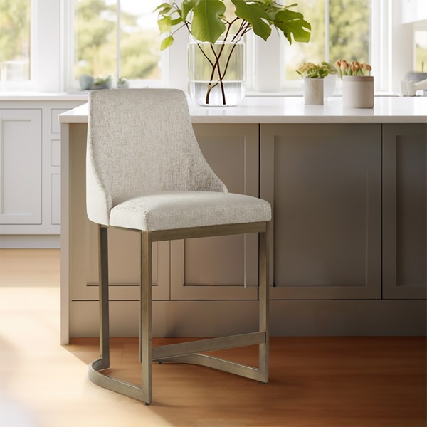 Madison Park Bryce 26"H Upholstered Counter Stool with Metal Base in Cream MP104-1238