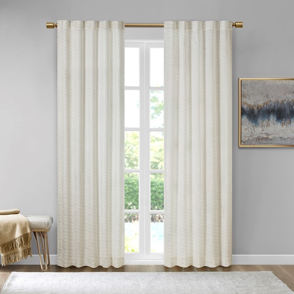 510 Design Colt Room Darkening Poly Velvet Rod Pocket/Back Tab Curtain Panel Pair in White/Gold, 37x95" 5DS40-0286