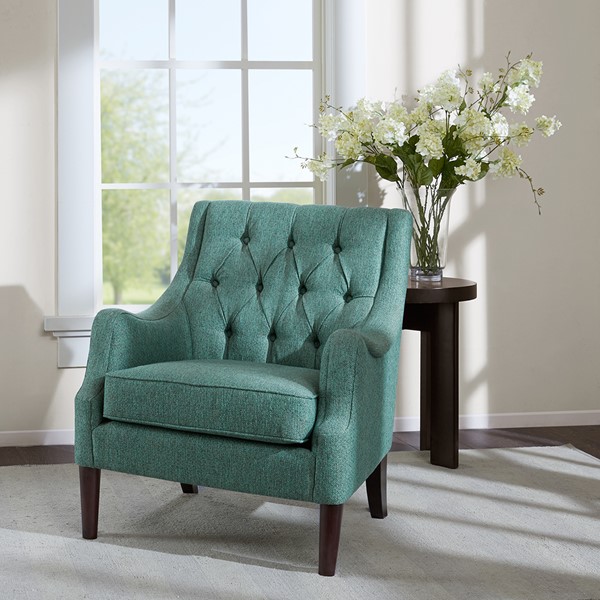 Madison Park Qwen Button Tufted Accent Chair in Teal FPF18-0512