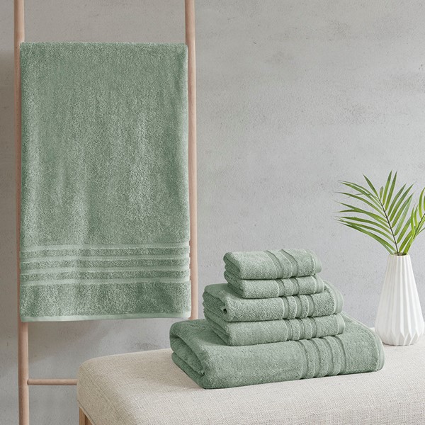 Clean Spaces Nurture Sustainable Antimicrobial Bath Towel 6 Piece Set in Green, 6-Piece LCN73-0132