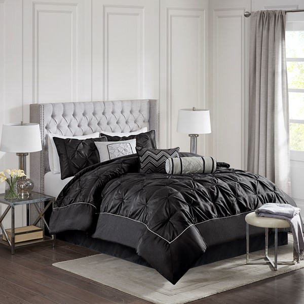 Madison Park Laurel 7 Piece Tufted Comforter Set in Black, Queen MP10-3279