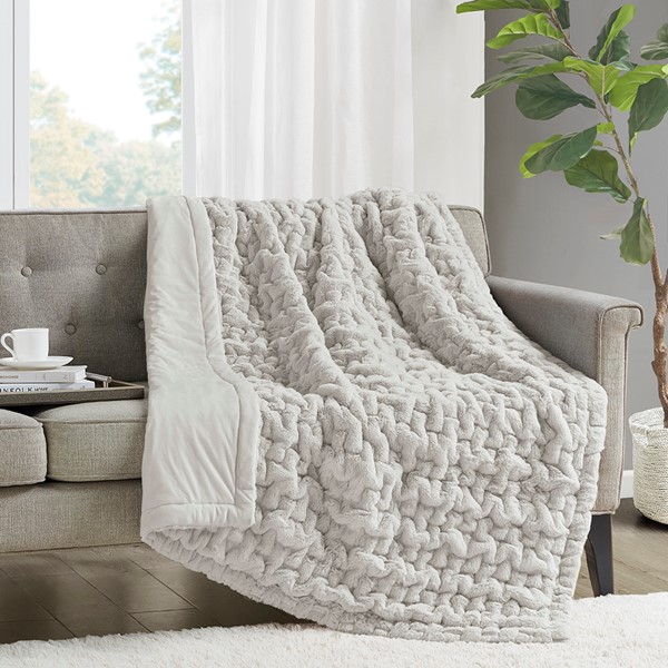 Madison Park Ruched Fur Throw in Silver Grey, 50x60" MP50-8106