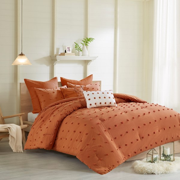 Urban Habitat Brooklyn Cotton Jacquard Comforter Set with Euro Shams and Throw Pillows in Rust, King/Cal King UH10-2496