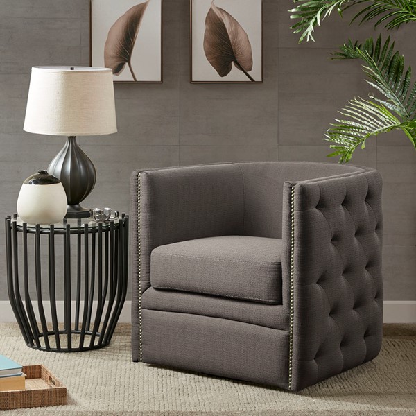 Madison Park Capstone Tufted Barrel Swivel Chair in Grey MP103-1077