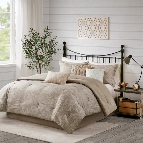 Madison Park Walter 7 Piece Printed Seersucker Comforter Set in Taupe, King MP10-7086