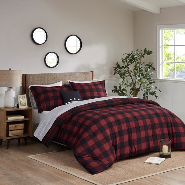 Madison Park Essentials Everest Reversible Comforter Set with Bed Sheets in Red Plaid, King MPE10-897