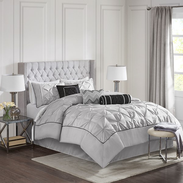 Madison Park Laurel 7 Piece Tufted Comforter Set in Grey, Queen MP10-1328