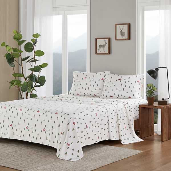 Woolrich Cotton Flannel Sheet Set in Green Tree Trip, Cal King WR20-3957