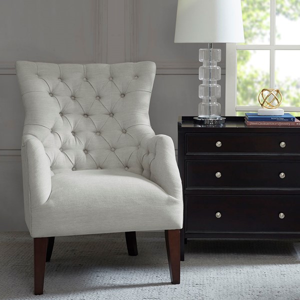 Madison Park Hannah Button Tufted Wing Chair in Ivory FPF18-0401