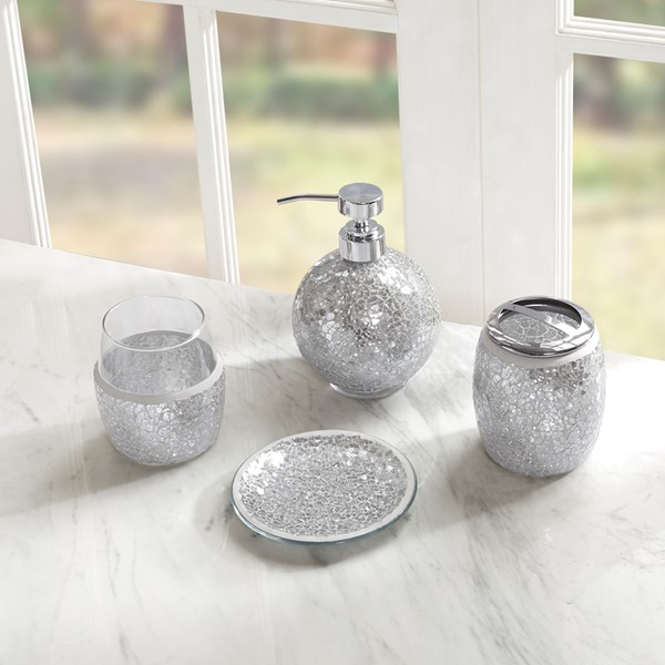 Madison Park Mosaic 4 Piece Bath Accessory Set in Silver MP71-4895