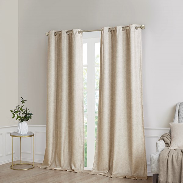 SunSmart Como Tonal Printed Faux Silk Room Darkening Curtain Panel Pair in Taupe, 42x95" SS40-0140