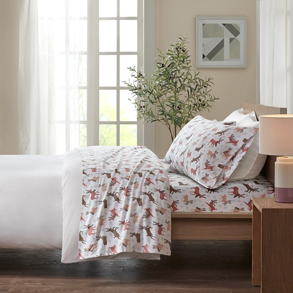 True North by Sleep Philosophy Cozy Cotton Flannel Printed Sheet Set in Reindeer, King TN20-0424