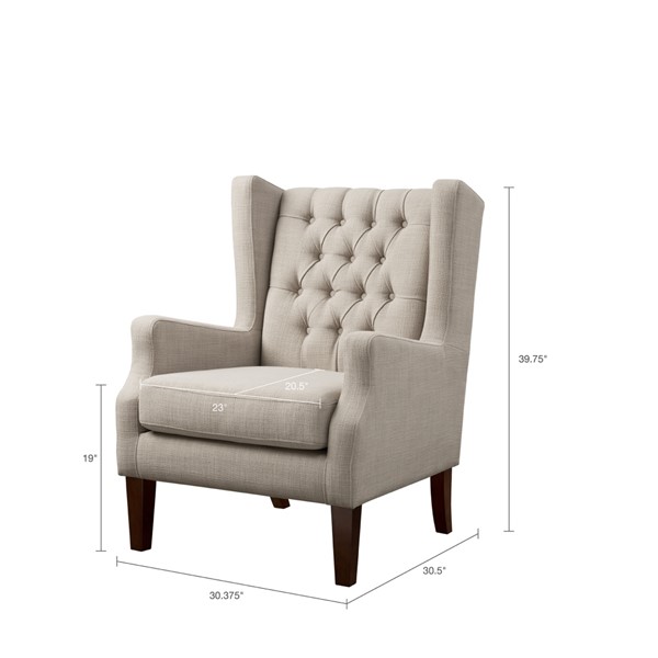 Madison Park Maxwell Button Tufted Wing Chair in Linen FPF18-0435