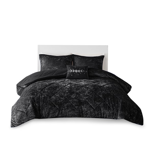 Intelligent Design Felicia Velvet Comforter Set with Throw Pillow in Black, Twin/Twin XL ID10-1942