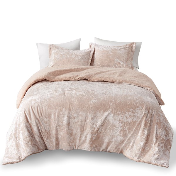 Intelligent Design Mira Crushed Velvet Sherpa Reversible Comforter Set in Blush, King/Cal King ID10-2268