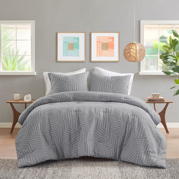 Urban Habitat Bentley 3 Piece Matelasse Jacquard Comforter Set in Grey-Blue, King/Cal King UH10-2491