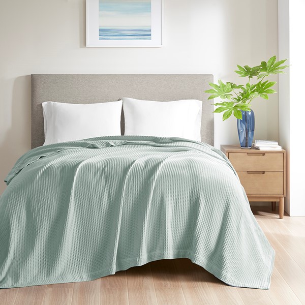 Beautyrest Waffle Weave Cotton Blanket in Aqua, King BR51N-3833