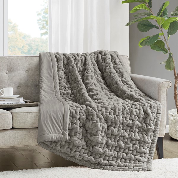 Madison Park Ruched Fur Throw in Grey, 50x60" MP50-3090