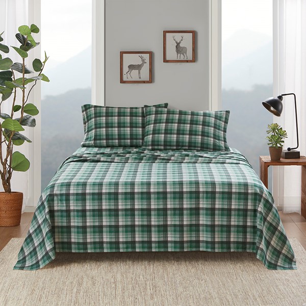 Woolrich Cotton Flannel Sheet Set in Green Plaid, King WR20-1794