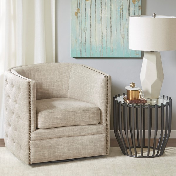 Madison Park Capstone Tufted Barrel Swivel Chair in Taupe Multi MP103-0482