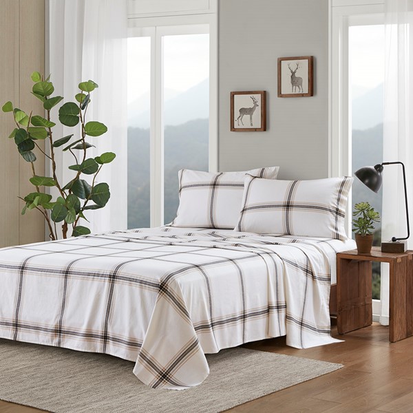 Woolrich Cotton Flannel Sheet Set in Tan Plaid, Full WR20-3995