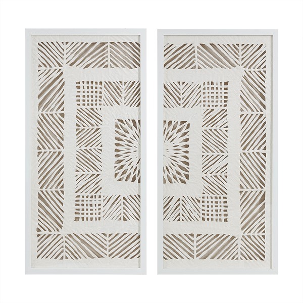 Madison Park Tala Framed Geometric Rice Paper Panel 2-piece Shadowbox Wall Decor Set in Off-White MP95G-0260