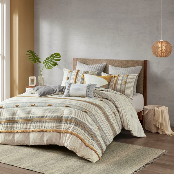 INK+IVY Cody 3 Piece Cotton Duvet Cover Set in Gray/Yellow, Full/Queen II12-1118