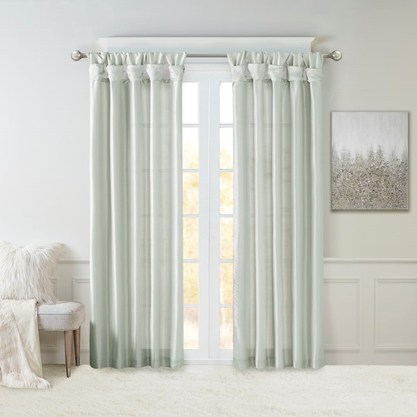 Madison Park Emilia 100% Polyester Solid Faux Silk Lined Twist Tab Window Curtain in Dusty Aqua, 50x95" WIN40-121