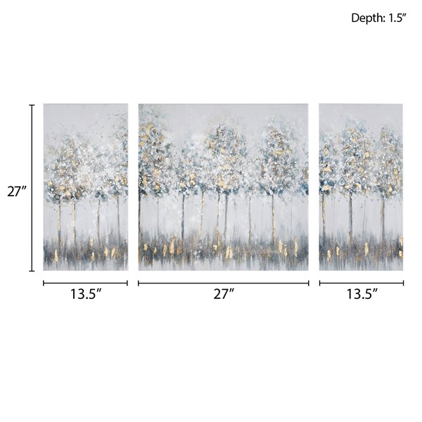 Madison Park Blue Midst Forest Gold Foil Triptych 3-piece Canvas Wall Art Set in Blue Multi MP95C-0226