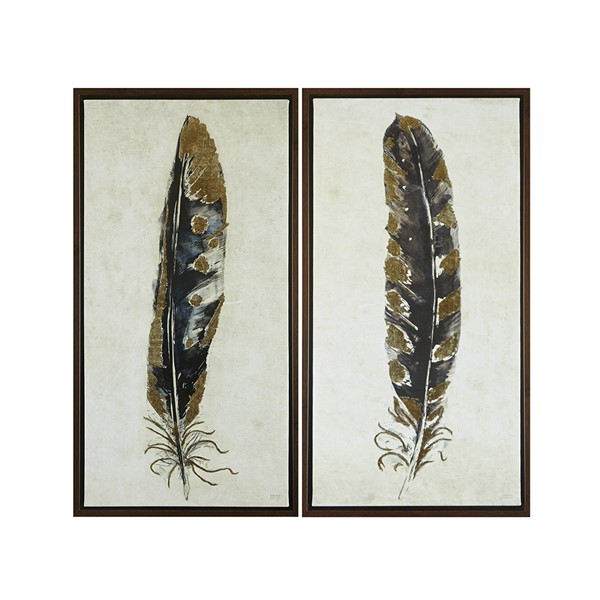 Urban Habitat Gilded Feathers Gold Foil 2-piece Canvas Wall Art Set in Yellow UH95C-0002