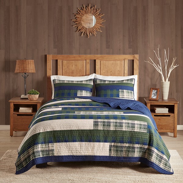 Woolrich Spruce Hill Oversized Cotton Quilt Mini Set in Green, Full/Queen WR13-3042