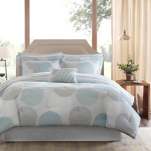 Madison Park Essentials Knowles Comforter Set with Cotton Bed Sheets in Aqua, Twin MPE10-158