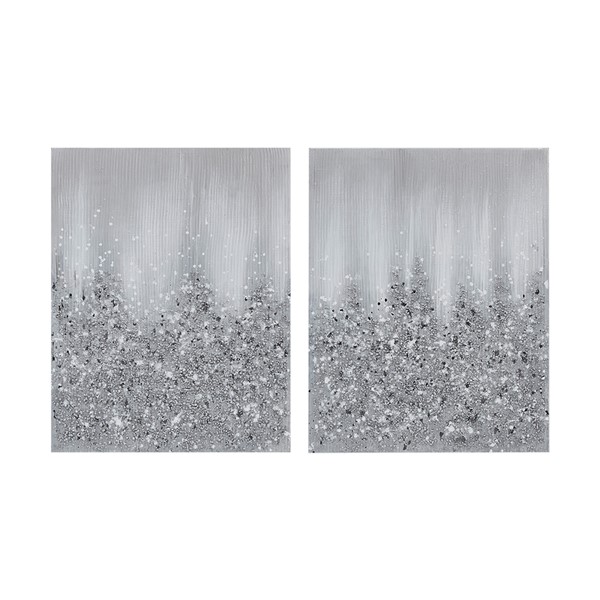 Madison Park Glimmer Heavily Embellished 2-piece Canvas Wall Art Set in Silver, 2-Piece MP95C-0268