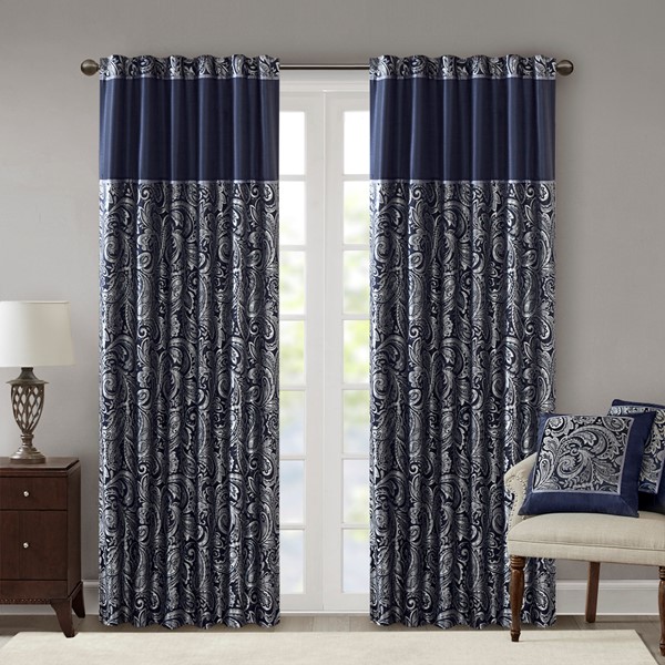 Madison Park Aubrey Jacquard Curtain Panel Pair in Navy, 50x84" MP40-4896