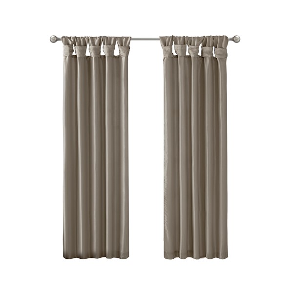 Madison Park Emilia 100% Polyester Solid Faux Silk Lined Twist Tab Window Curtain in Pewter, 50x108" MP40-2682