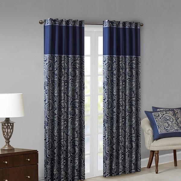 Madison Park Aubrey Jacquard Curtain Panel Pair in Navy, 50x84" MP40-4896